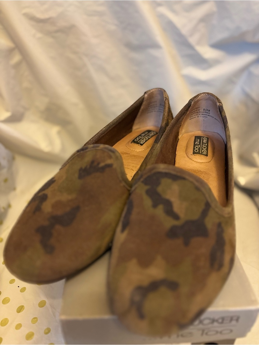 me too Camouflage Suede Loafers in Brown and Olive Green